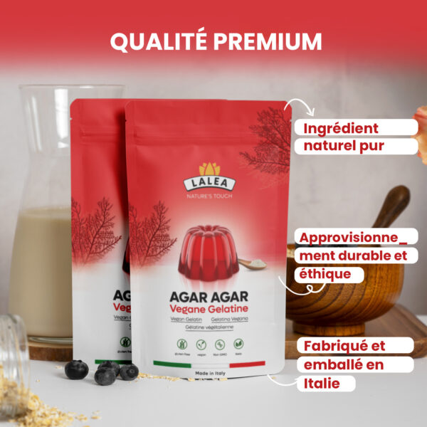 Agar Agar en Poudre 115g, Gélatine Naturel Végétal pour Gelées, Desserts, Confitures, Substitut de feuille de Gelatine bovine, Riche en Fibres- Vegetale-Vegan - Image 5