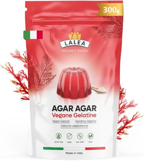 Agar Agar en Poudre 300g, Gélatine Naturel Végétal pour Gelées, Desserts, Confitures, Substitut de feuille de Gelatine bovine, Riche en Fibres- Vegetale-Vegan