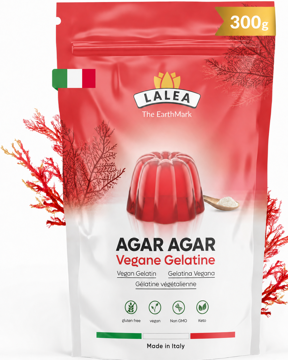 Agar Agar en Poudre 300g, Gélatine Naturel Végétal pour Gelées, Desserts, Confitures, Substitut de feuille de Gelatine bovine, Riche en Fibres- Vegetale-Vegan