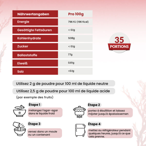 Agar Agar en Poudre 115g, Gélatine Naturel Végétal pour Gelées, Desserts, Confitures, Substitut de feuille de Gelatine bovine, Riche en Fibres- Vegetale-Vegan - Image 3